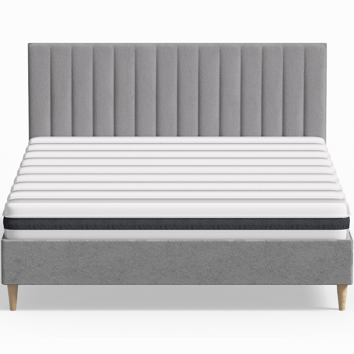 Pack lit en velours + Matelas ressorts et Mousse HR - ELIOT & HYGIOSPRING