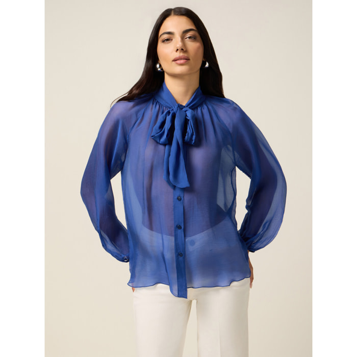 Oltre - Blusa de voile mezcla de seda - Azul