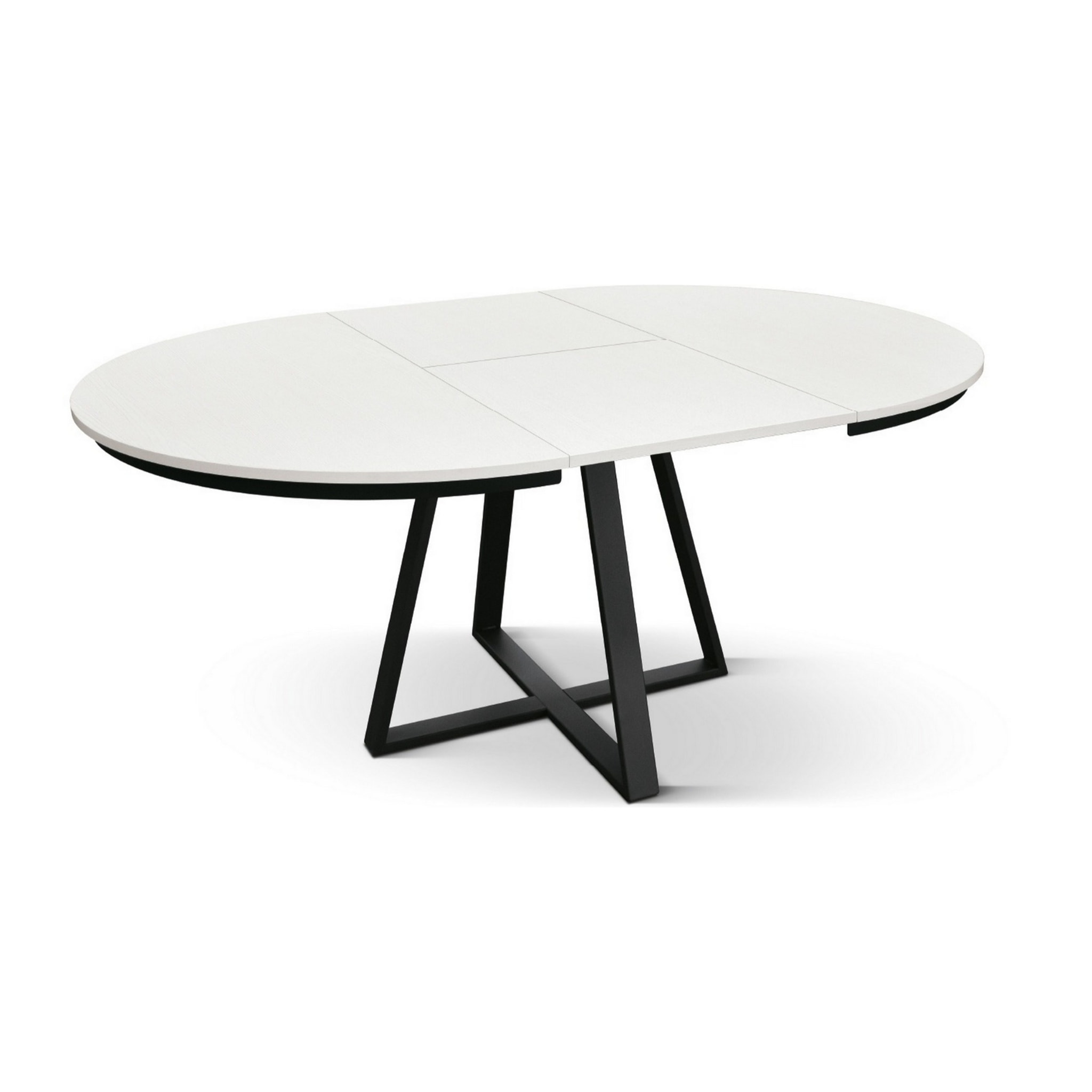 Tavolo rotondo PANTELLERIA in legno effetto bianco frassinato con base a X in metallo antracite, allungabile ⌀120 cm - ⌀170 cm
