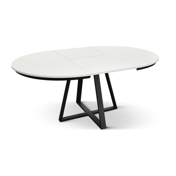Tavolo rotondo PANTELLERIA in legno effetto bianco frassinato con base a X in metallo antracite, allungabile ⌀120 cm - ⌀170 cm