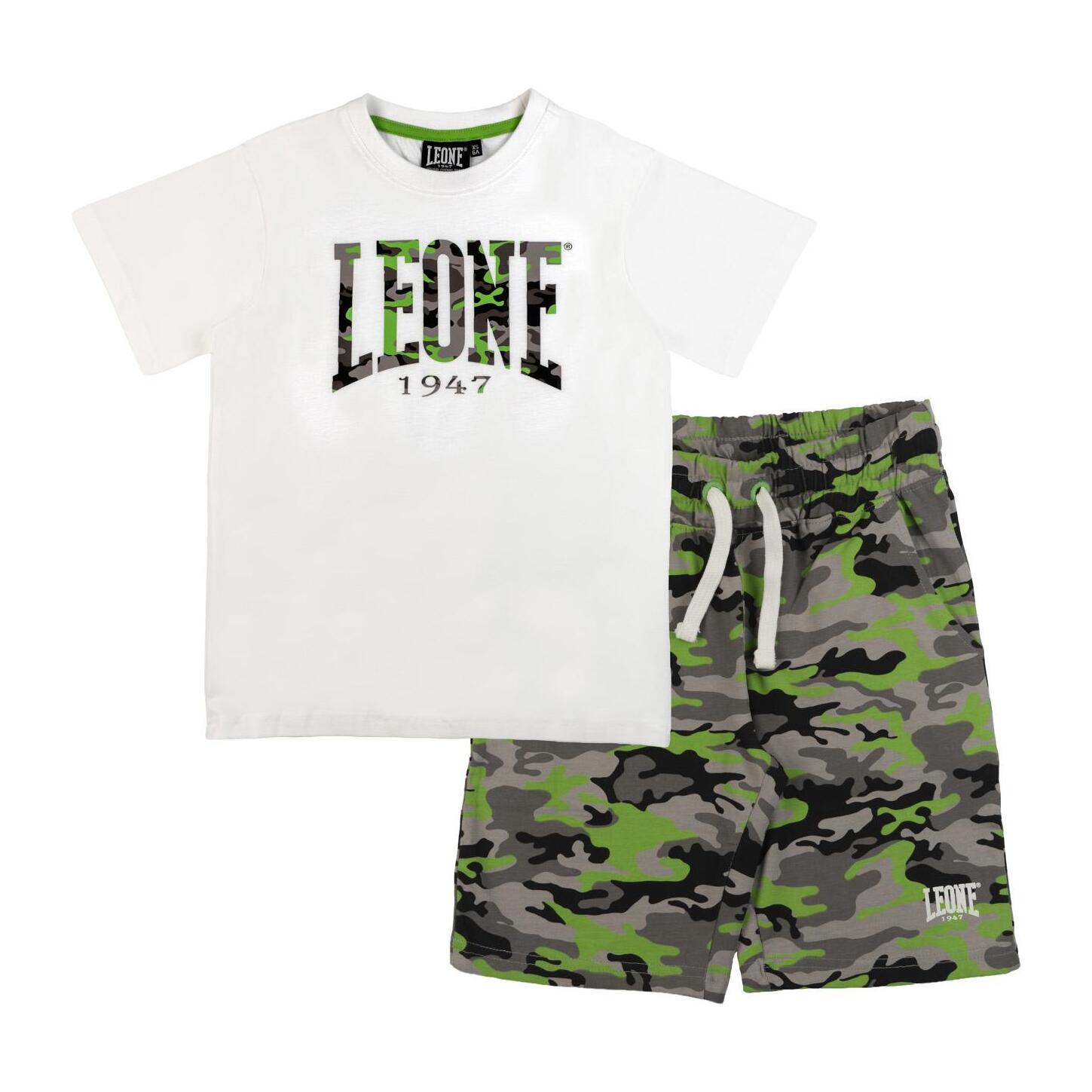Conjunto de camiseta infantil y bermudas militares fluorescentes