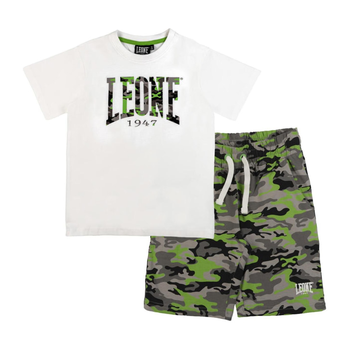 Conjunto de camiseta infantil y bermudas militares fluorescentes
