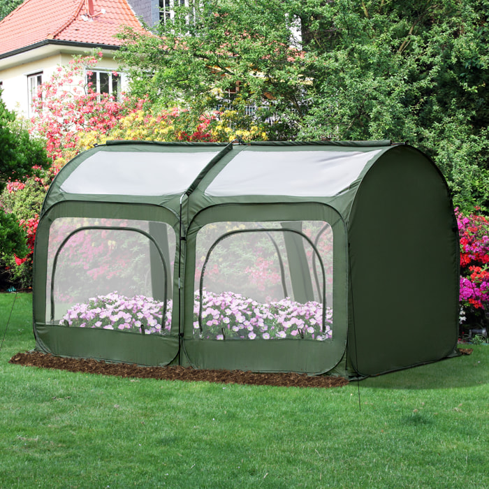 Serre de jardin pop-up 4 portes zippées enroulables sac transport PVC vert