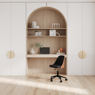 Chaise de bureau pivotante sur roulettes en bois foncé et PU noir - Georges