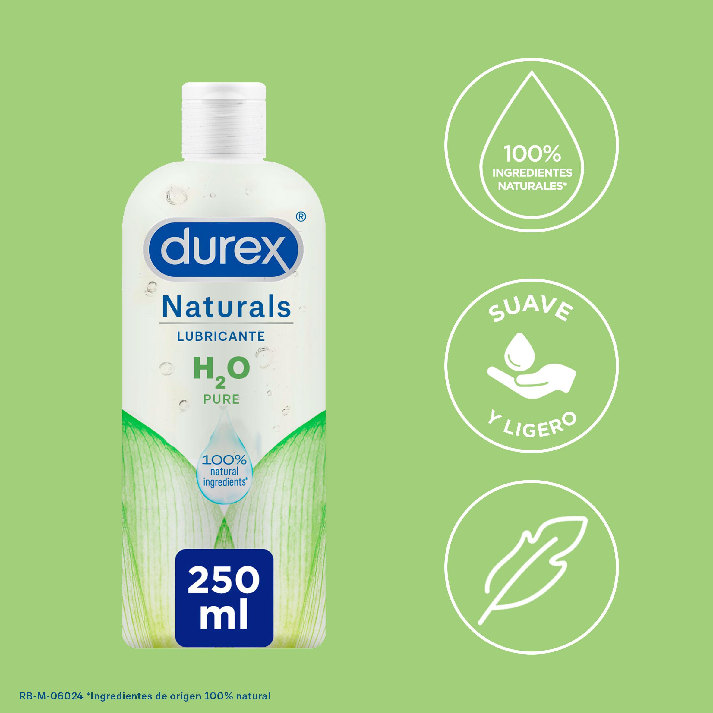 DUREX NATURALS H2O LUBRICANTE BASE AGUA, 100% NATURAL SIN FRAGANCIA, COLORANTES NI AGENTES IRRITANTES – 250ML