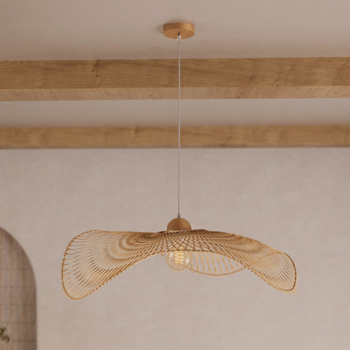 Suspension D75 cm en bambou avec fil blanc - Jipi