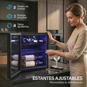 Vinoteca 12 Botellas, Nevera para Vinos con Capacidad de 36 L, Temperatura Ajustable 4-16℃, Puerta de Vidrio, Luz LED, Pantalla Táctil Digital, para Bebidas, Negro
