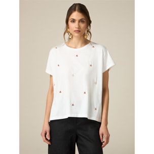 Oltre - T-shirt boxy con charms - Bianco