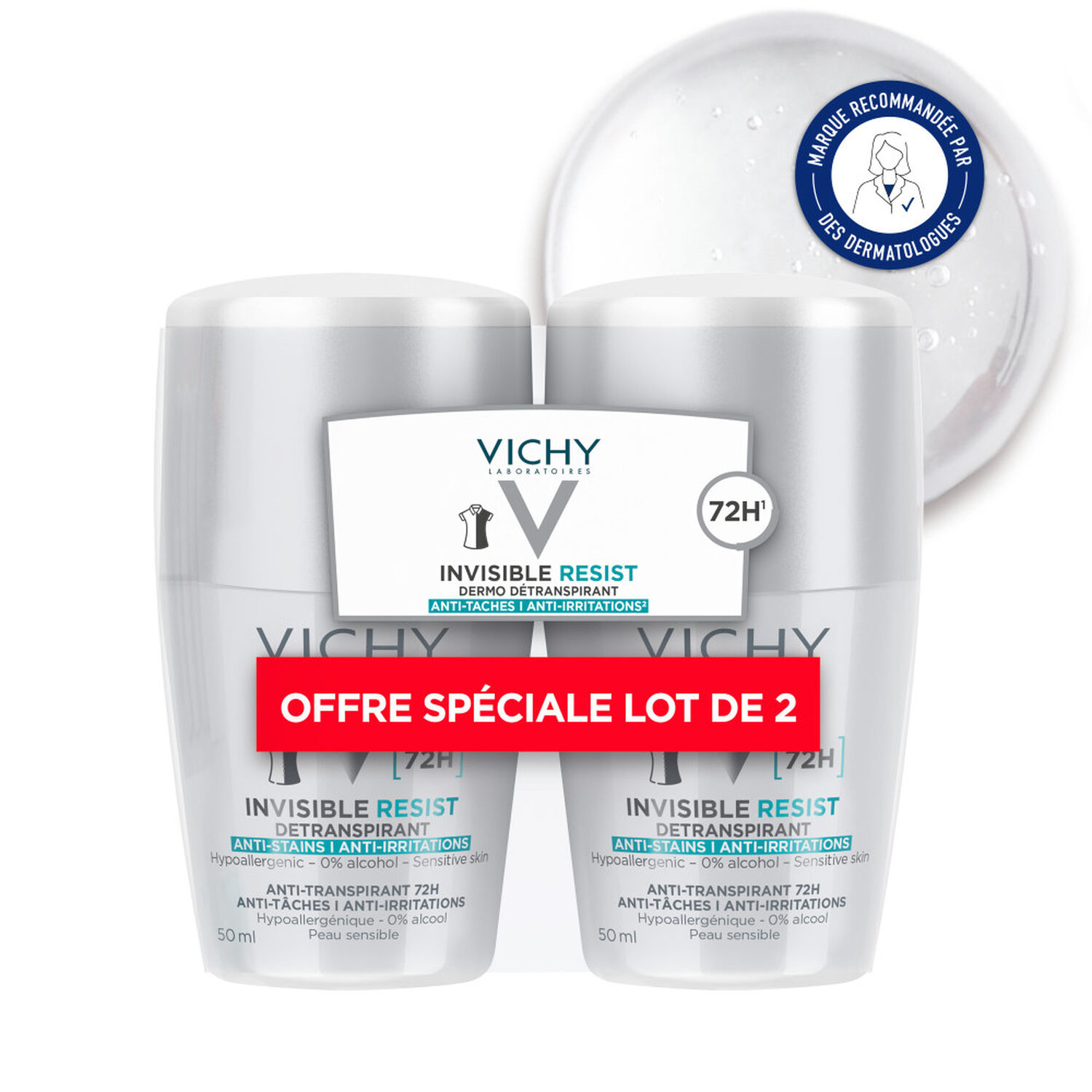Dermo-détranspirant Invisible Protect 72h - Lot de Déodorants