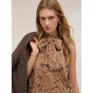 Motivi - Blusa in pizzo con fiocco - Beige