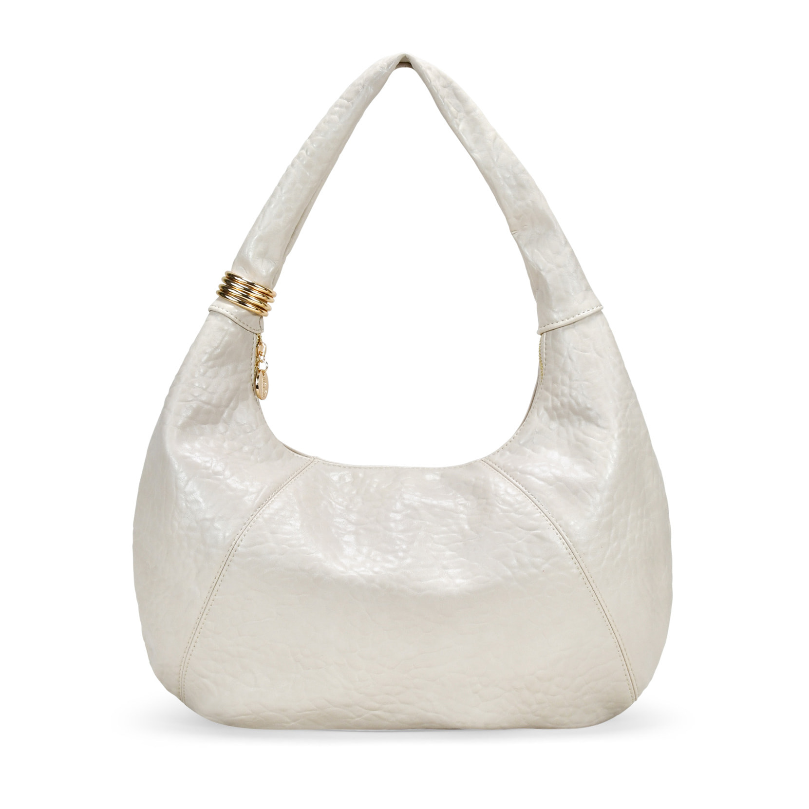 Bolso de hombro beige con detalle metálico