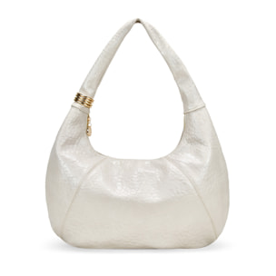 Bolso de hombro beige con detalle metálico