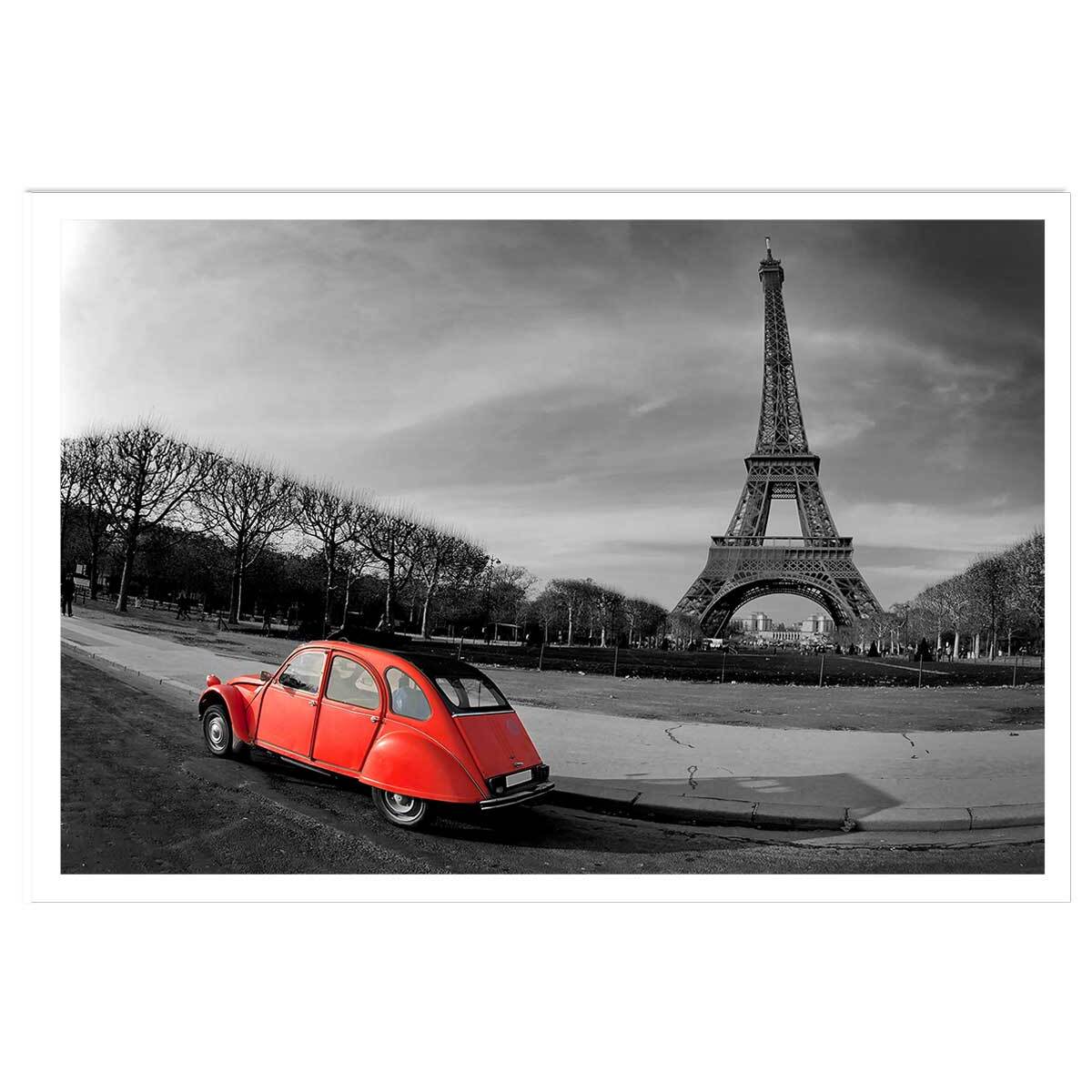 Affiche paris tour eiffel et 2cv rouge Affiche seule