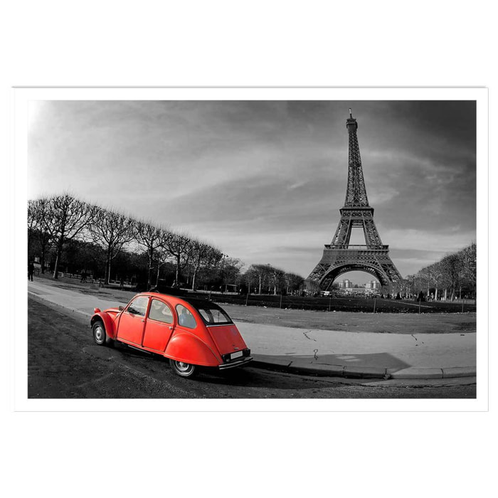 Affiche paris tour eiffel et 2cv rouge Affiche seule