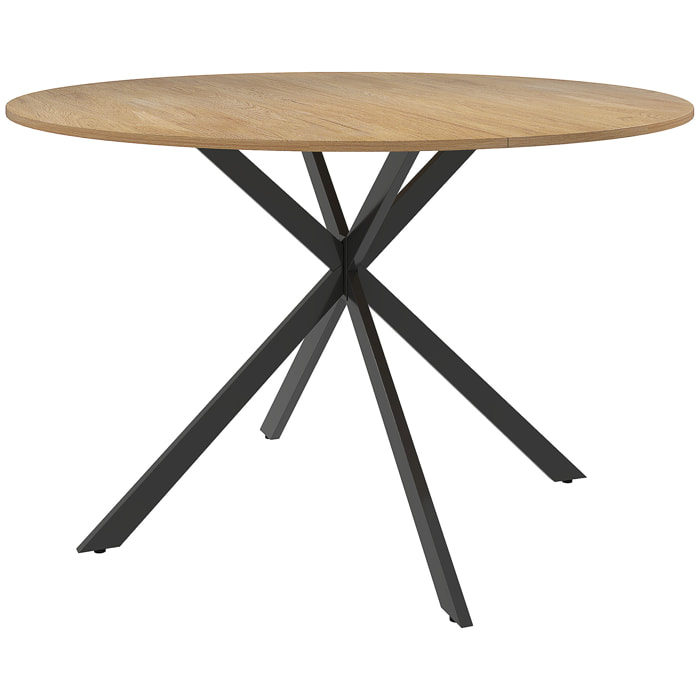 Table ronde bois 4 personnes dia. 120 cm style industriel piètement croisé acier noir