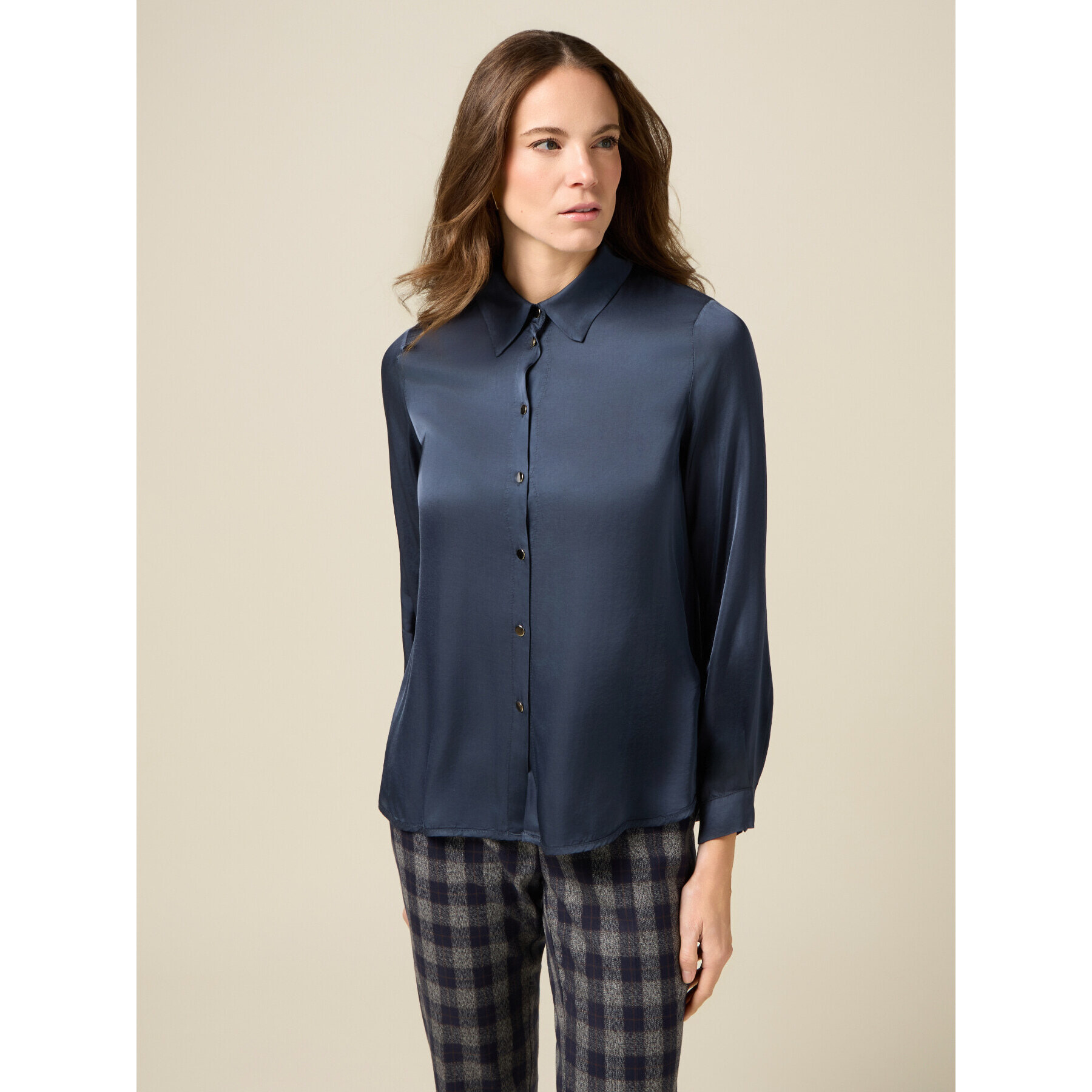 Oltre - Camicia in raso di viscosa - Blu