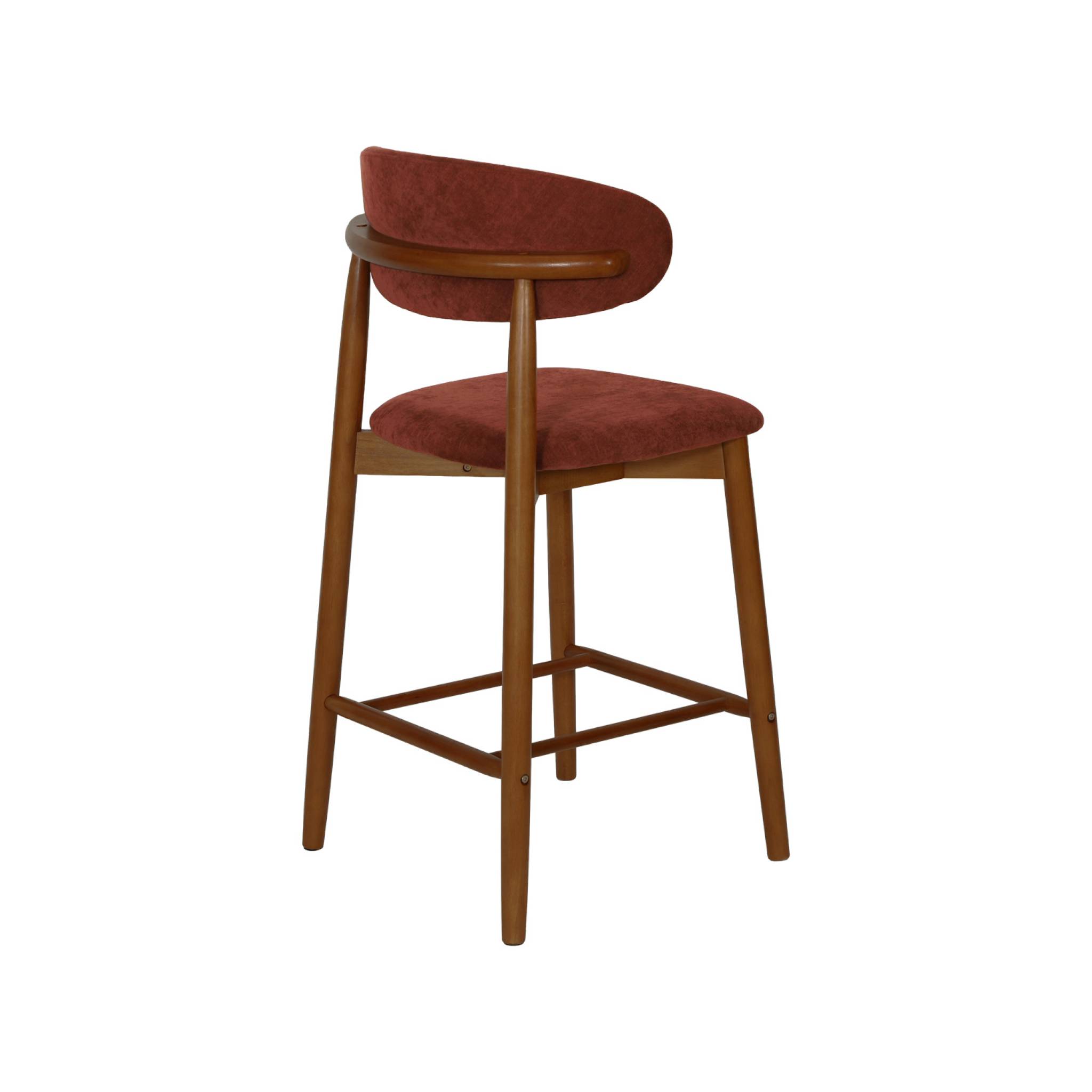 Tabouret de bar bois d'hévéa noyer et tissu chenille (lot de 2)  PAOLA