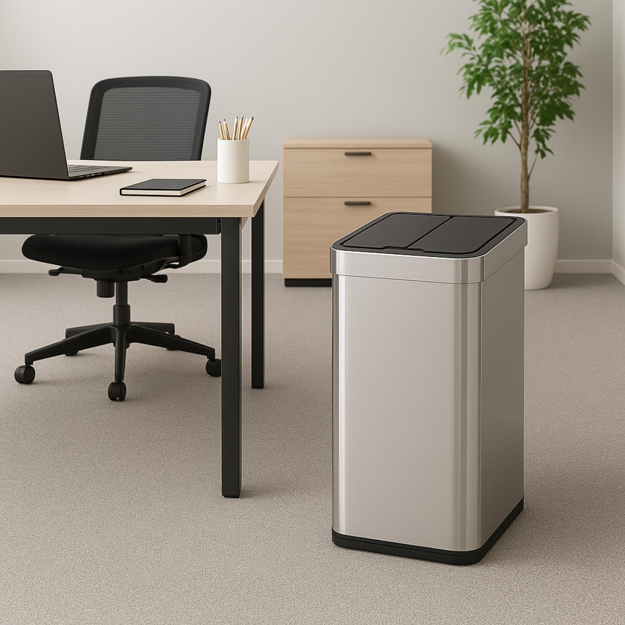 Cubo de Basura color metálico en acero inoxidable con apertura de alas y sensor automático