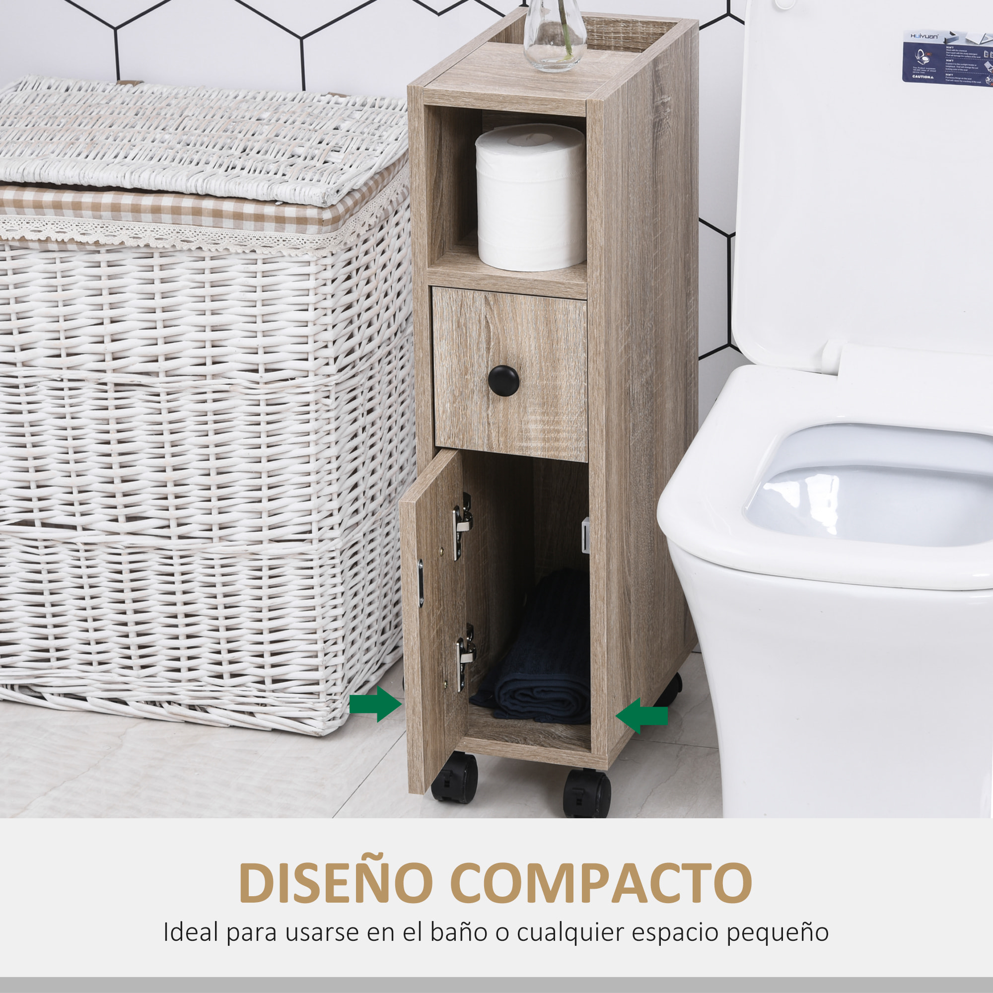 Armario de Baño con Ruedas de Madera 18x30x68,5cm Roble