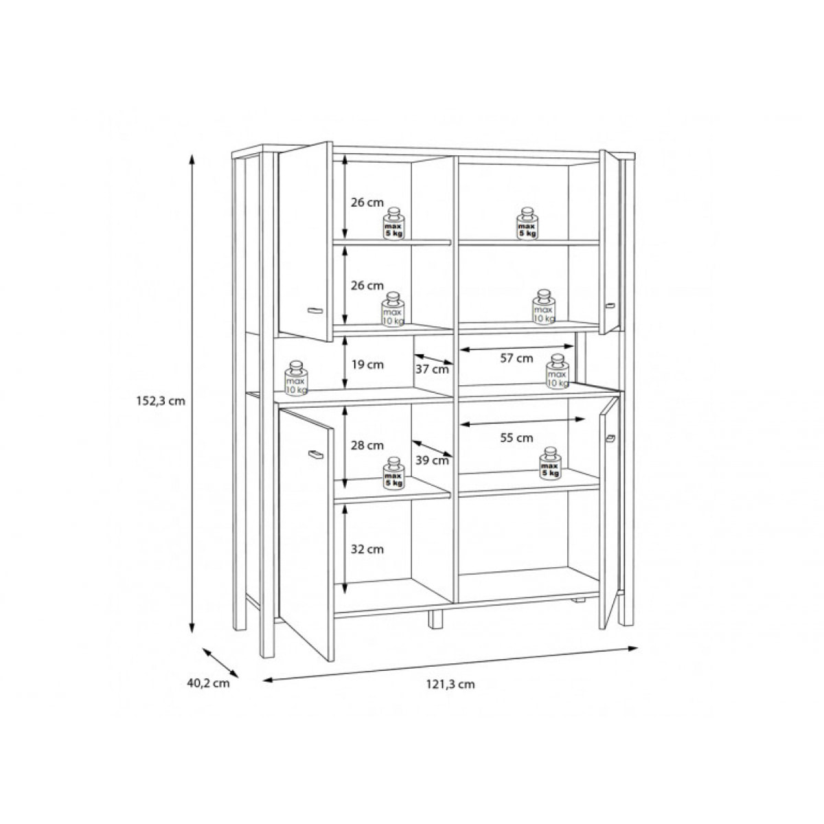 Vaisselier 4 portes en bois effet chêne - MIAMI