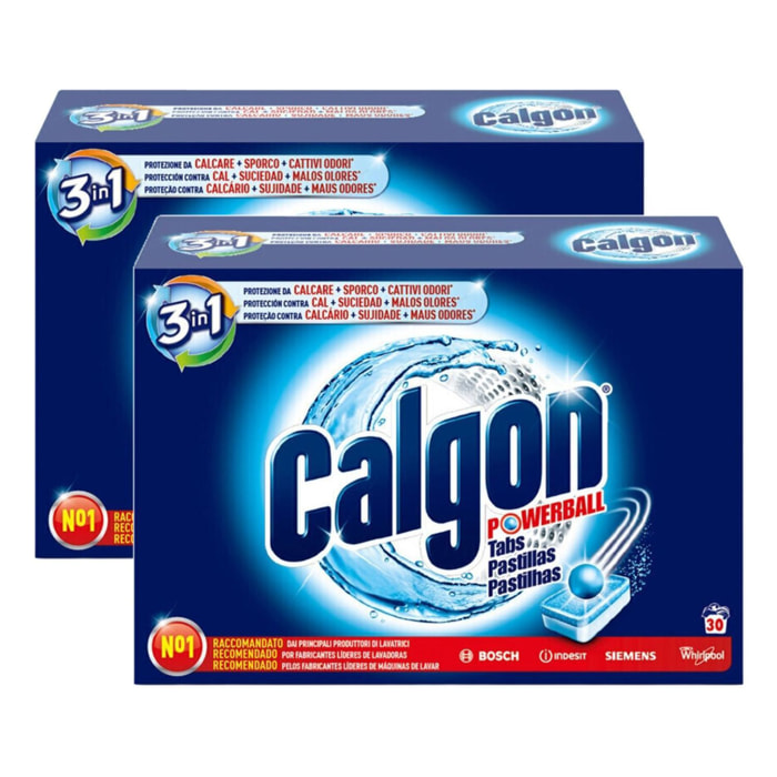 Calgon Powerball Pastillas - Antical para la Lavadora, Elimina Olores y Suciedad - 60 pastillas