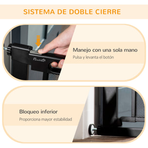 Barrera de Seguridad para Perros Extensible 75-103 cm Barrera para Escalera Puerta con 2 Extensiones Doble Bloqueo Cierre Automático Negro