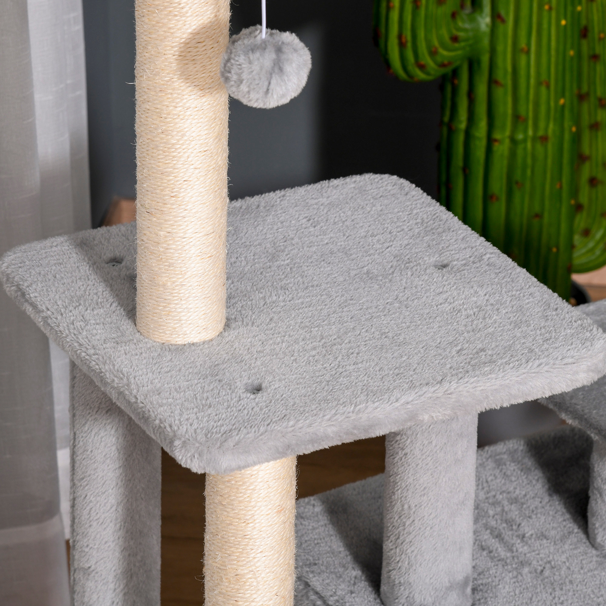Árbol Rascador para Gatos Altura 114 cm Árbol para Gatos Torre para Gatos con Postes de Sisal 3 Plataformas Casita y 2 Bolas Colgantes Gris Claro