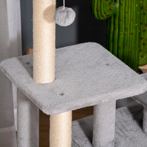 Árbol Rascador para Gatos Altura 114 cm Árbol para Gatos Torre para Gatos con Postes de Sisal 3 Plataformas Casita y 2 Bolas Colgantes Gris Claro