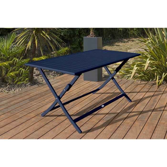 MARIUS - Ensemble repas de jardin 4 places en aluminium bleu marine