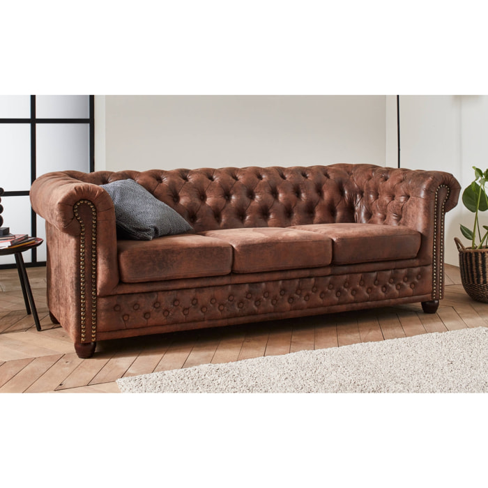 Winston - Canapé 3 places Chesterfield - style industriel - Marron