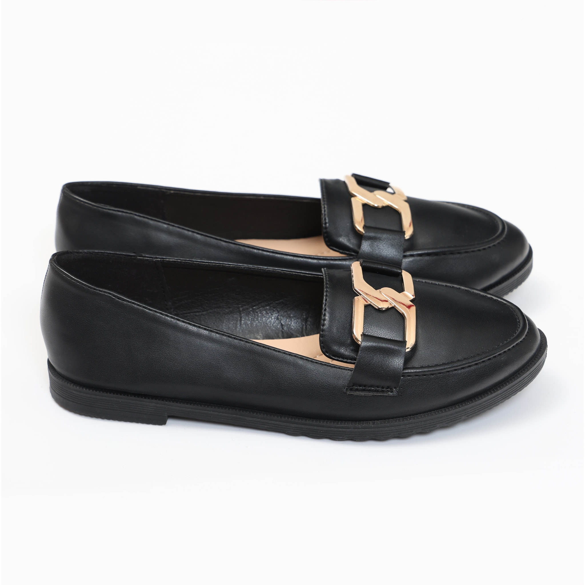 Mocassini in simil pelle con applicazione color oro