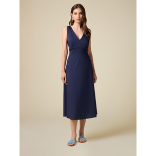 Oltre - Vestido midi bimaterial - Azul