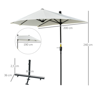 Sombrilla de Pared de Jardín 200x190x240 cm Parasol con Manivela Poste de Acero y Base Cruzada Protección Solar para Terraza Balcón Exterior Crema