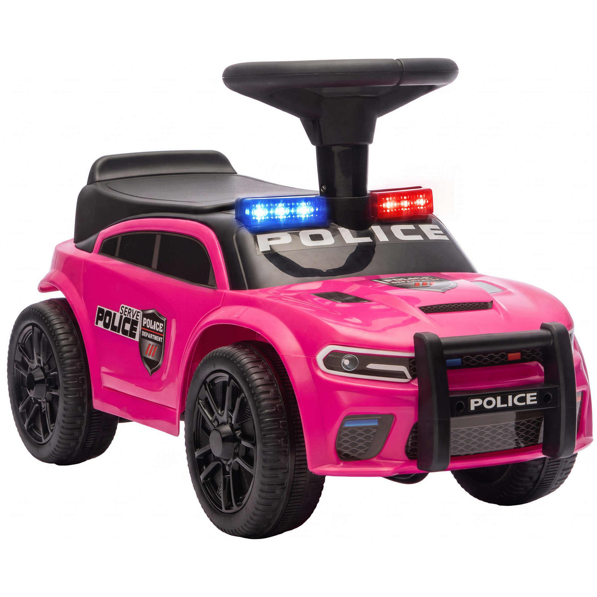 AIYAPLAY Coche Correpasillos de Policía para Niños de 18-36 Meses, Correpasillos con Luz, Música y Espacio de Almacenaje, 65x29,5x36 cm, Rosa