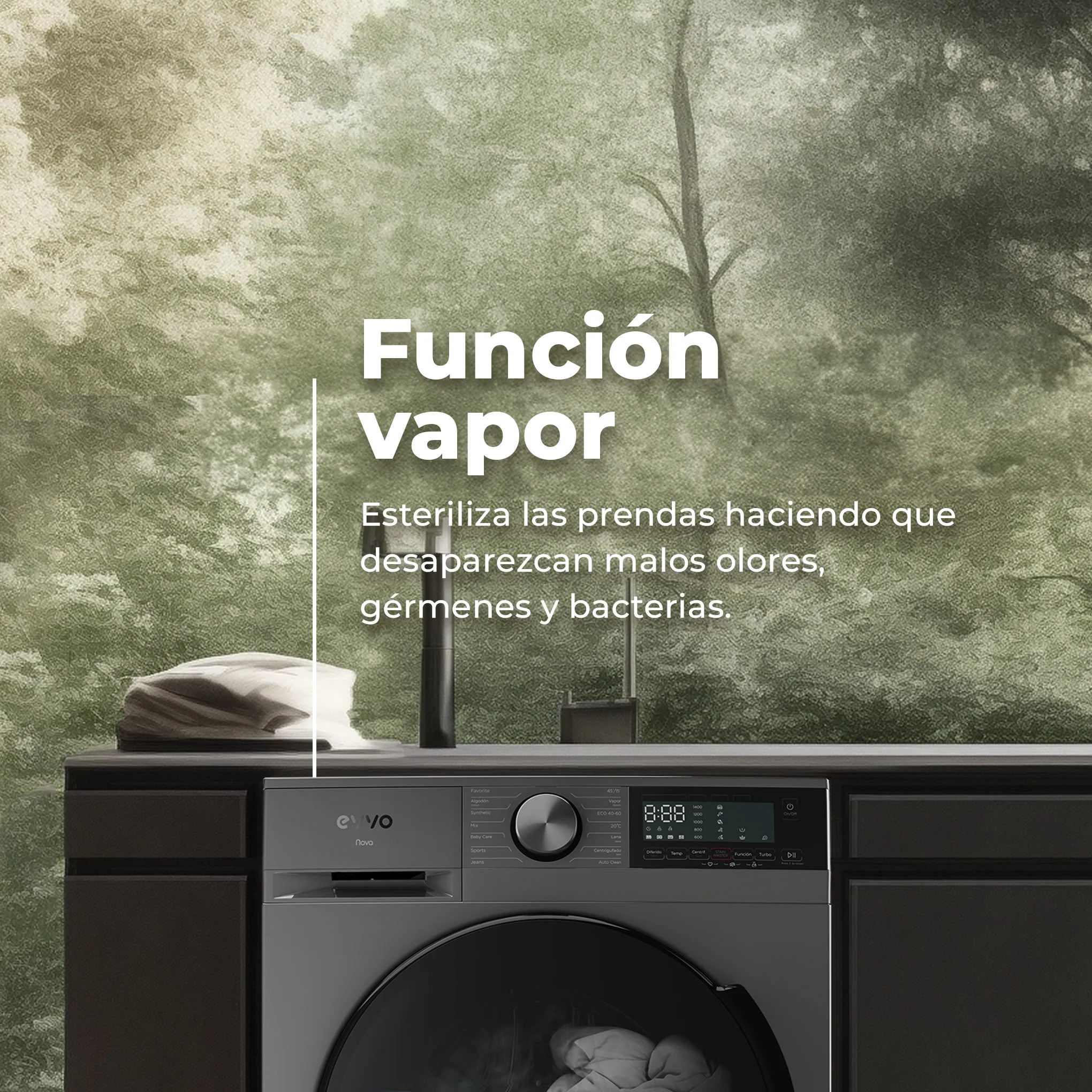 EVVO Lavadora-secadora Nova 10/7X, 10+7 kg, 1350 rpm, Clase A, inverter, vapor Steam Wash, ePROTECT, 14 programas, 15’ rápido, inox