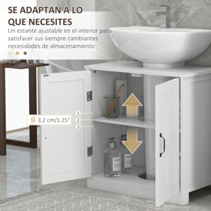 kleankin Mueble para Debajo del Lavabo Armario de Baño Bajo Lavabo con Puerta Doble y Estante Ajustable Carga 20 kg 60x30x60 cm Blanco