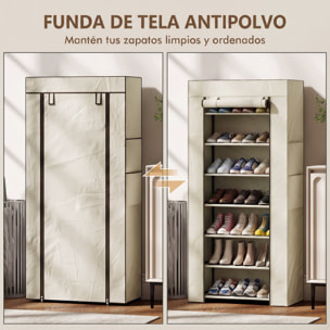 HOMCOM Zapatero de 7 Niveles, Zapatero Estrecho de Acero con Funda de Tela no Tejida, 2 Bolsillos Laterales, Estantería para 14-21 Pares de Zapatos, para Recibidor, Entrada, Pasillo, Beige