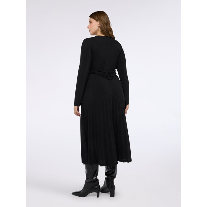 Fiorella Rubino - Vestido largo DREAM en jersey lurex con falda plisada - Negro