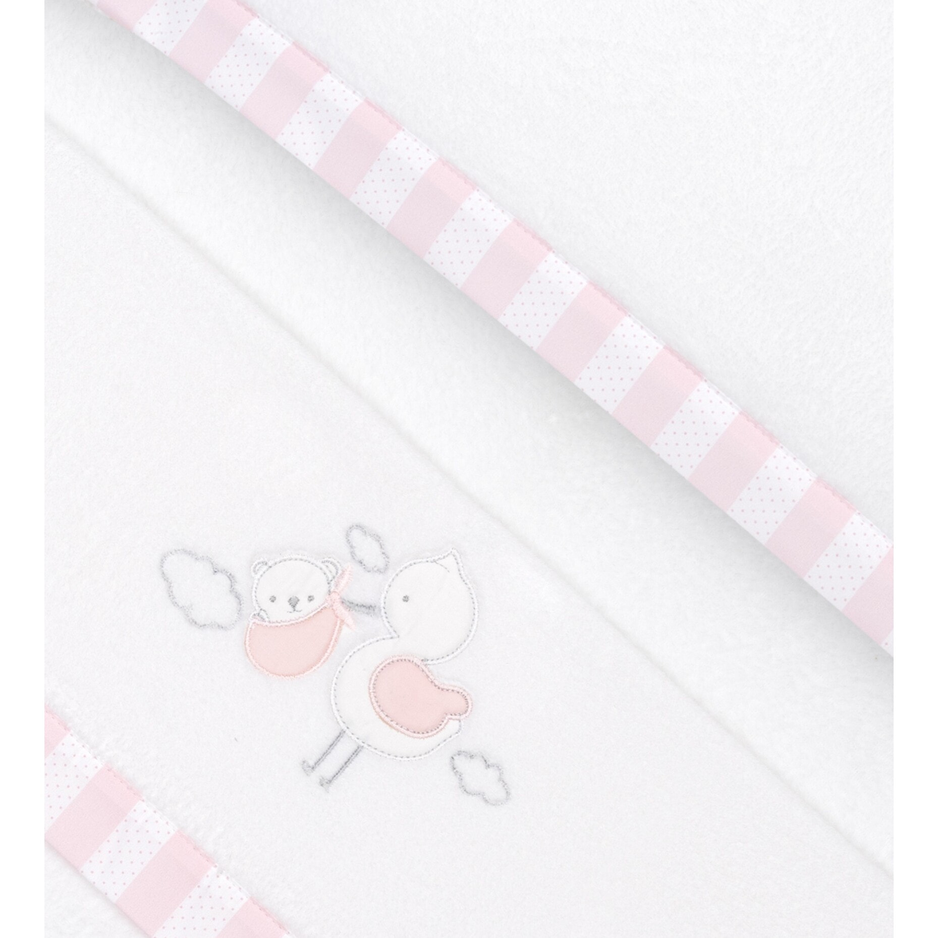 Triptico Cuna Coralina Cigueña Oso + Broche Bco/Rosa