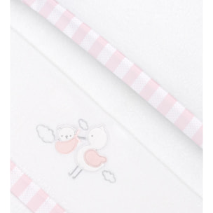 Triptico Cuna Coralina Cigueña Oso + Broche Bco/Rosa