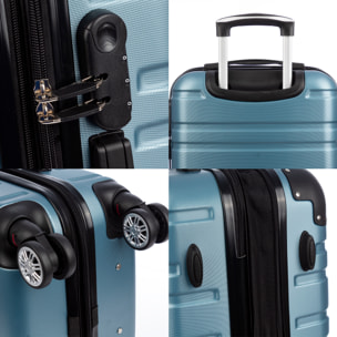 Set di 3 valigie Trolley espandibili, in materiale leggero ABS ad alta resistenza. Serratura numerica, 4 ruote doppie girevoli a 360°.