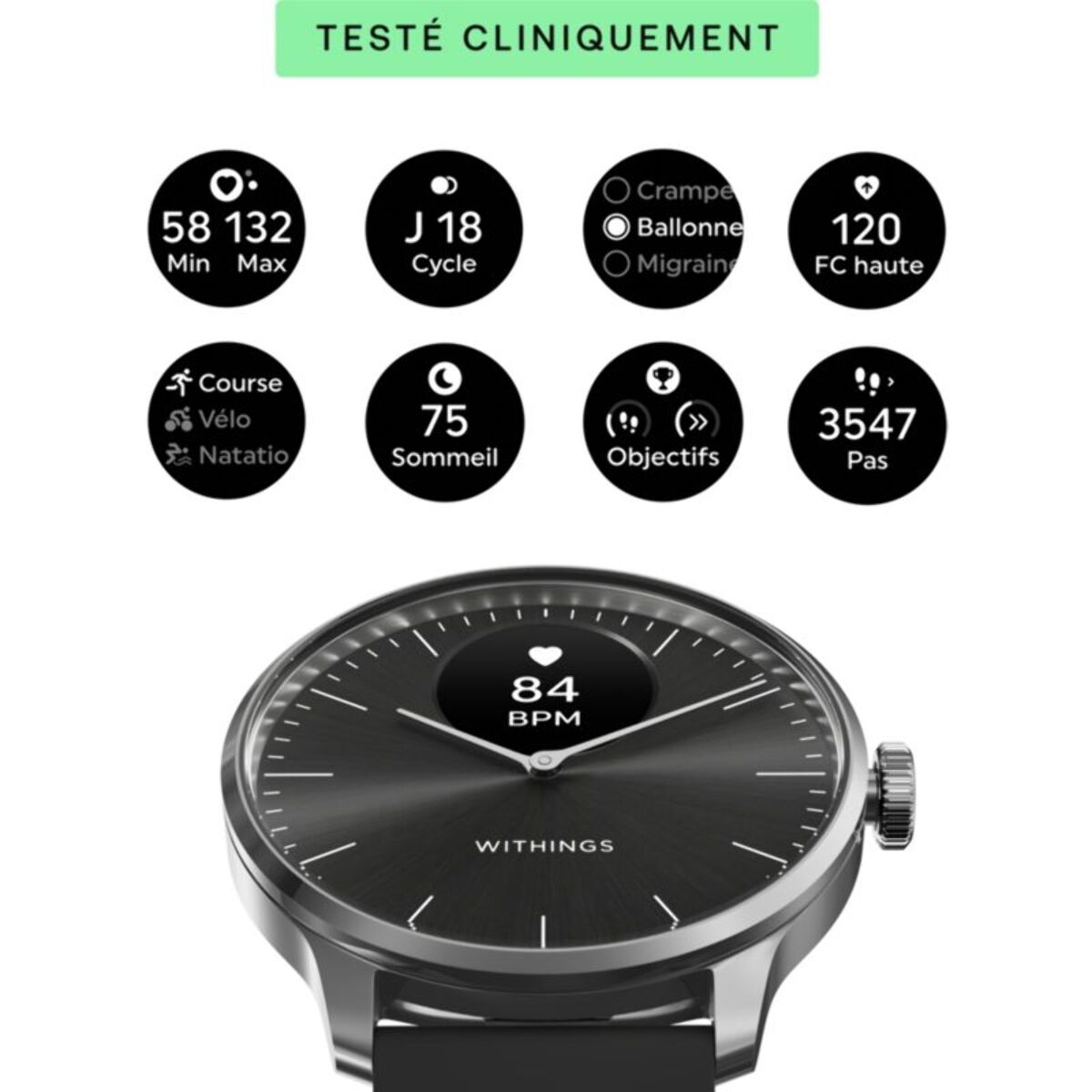 Montre santé WITHINGS Scanwatch Light Noire