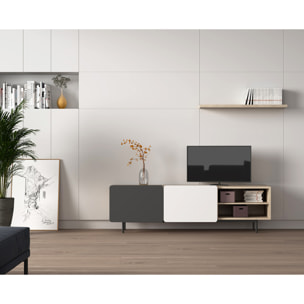 Bajo tv Biscuit roble-grafito-blanco 54x180x44 cm