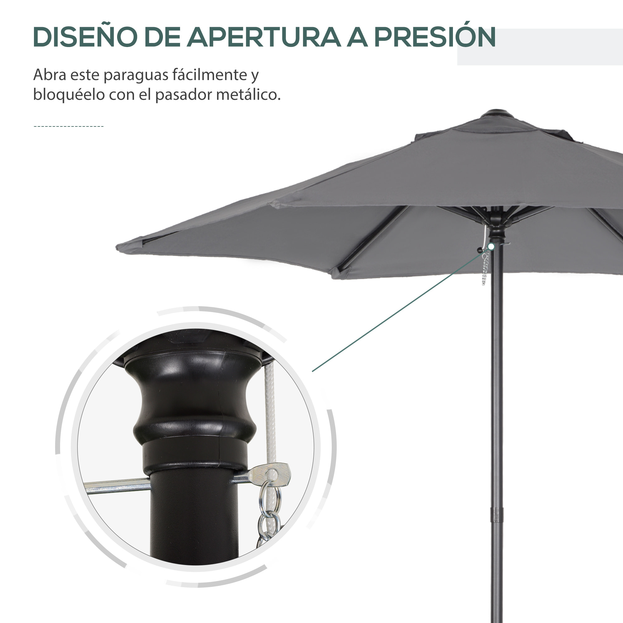 Sombrilla de Terraza Exterior Ø2x2 m Parasol de Terraza Exterior con Techo de Ventilación y Poste Desmontable de Aluminio Sombrilla para Jardín Patio Gris Oscuro
