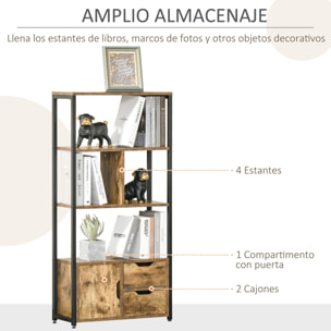 HOMCOM Estantería Librería para Libros con Armario y 2 Cajones de Almacenaje Estantería de Estilo Industrial para Oficina Sala de Estar 58x24x122 cm Marrón Rústico