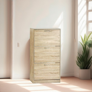 Scarpiera 3 ante salvaspazio in finitura rovere, mobile porta scarpe compatto fino a 18 paia, design moderno e funzionale, ideale per ingresso e corridoio, struttura resistente, facile da montare con istruzioni e accessori inclusi
