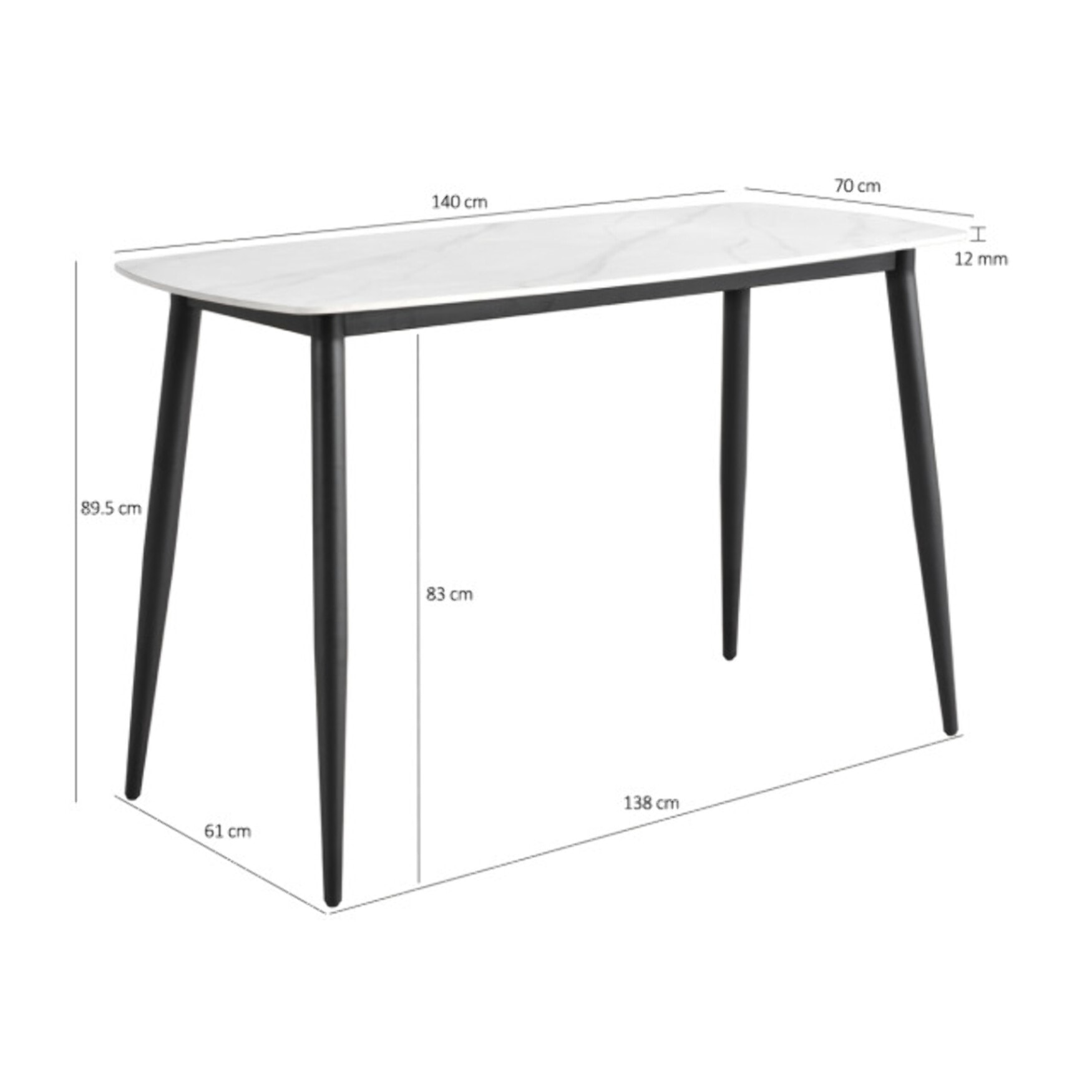 Table haute 140 x 70 cm en céramique marbrée avec pieds en métal - TREIVE