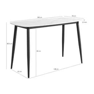 Table haute 140 x 70 cm en céramique marbrée avec pieds en métal - TREIVE