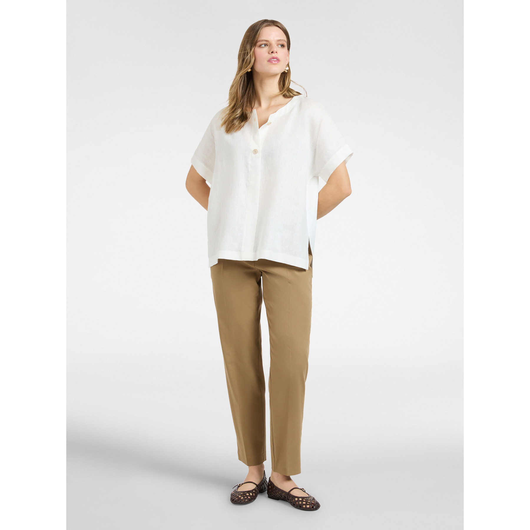 Elena Mirò - Pantalones rectos en raso stretch - Marrón
