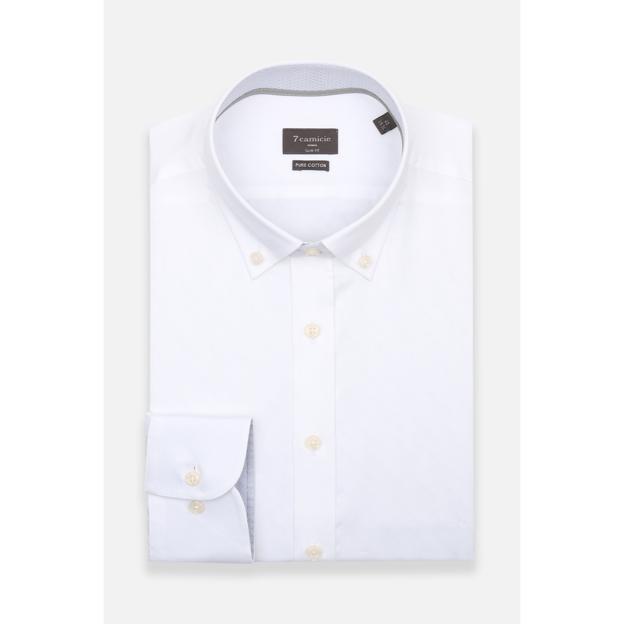 camicia uomo 1 bottone button down slim Satin Unito Bianco